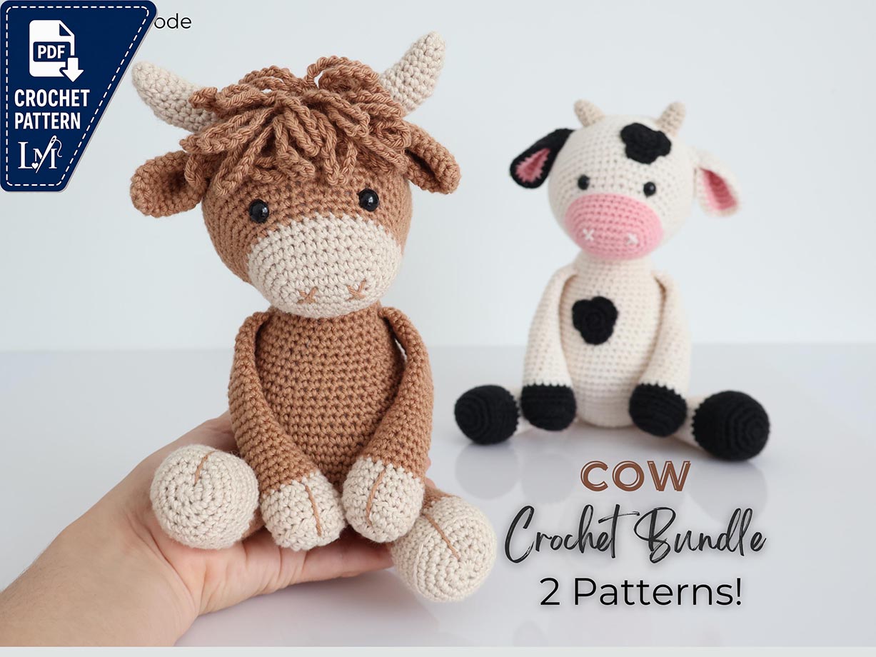 Cow Crochet Pattern Bundle – Highland & Dairy Amigurumi (PDF Digital Download)